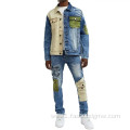 Two Color Patchwork Jean Jacket For Men